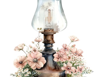 12 lámparas de aceite vintage, PNG de alta calidad, imprimibles, descarga instantánea, acuarela imprimible, manualidades de papel, revistas basura