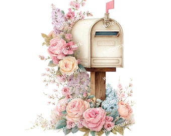 19 imágenes prediseñadas de buzón, PNG de alta calidad, imágenes prediseñadas imprimibles, descarga instantánea, acuarela imprimible, manualidades de papel, revistas basura