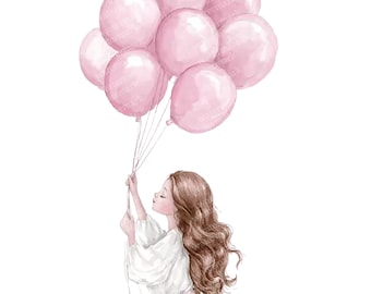 15 Girl and Balloons Clipart, High Quality PNGs, Printable Watercolor clipart, Digital download, Paper craft, junk journals