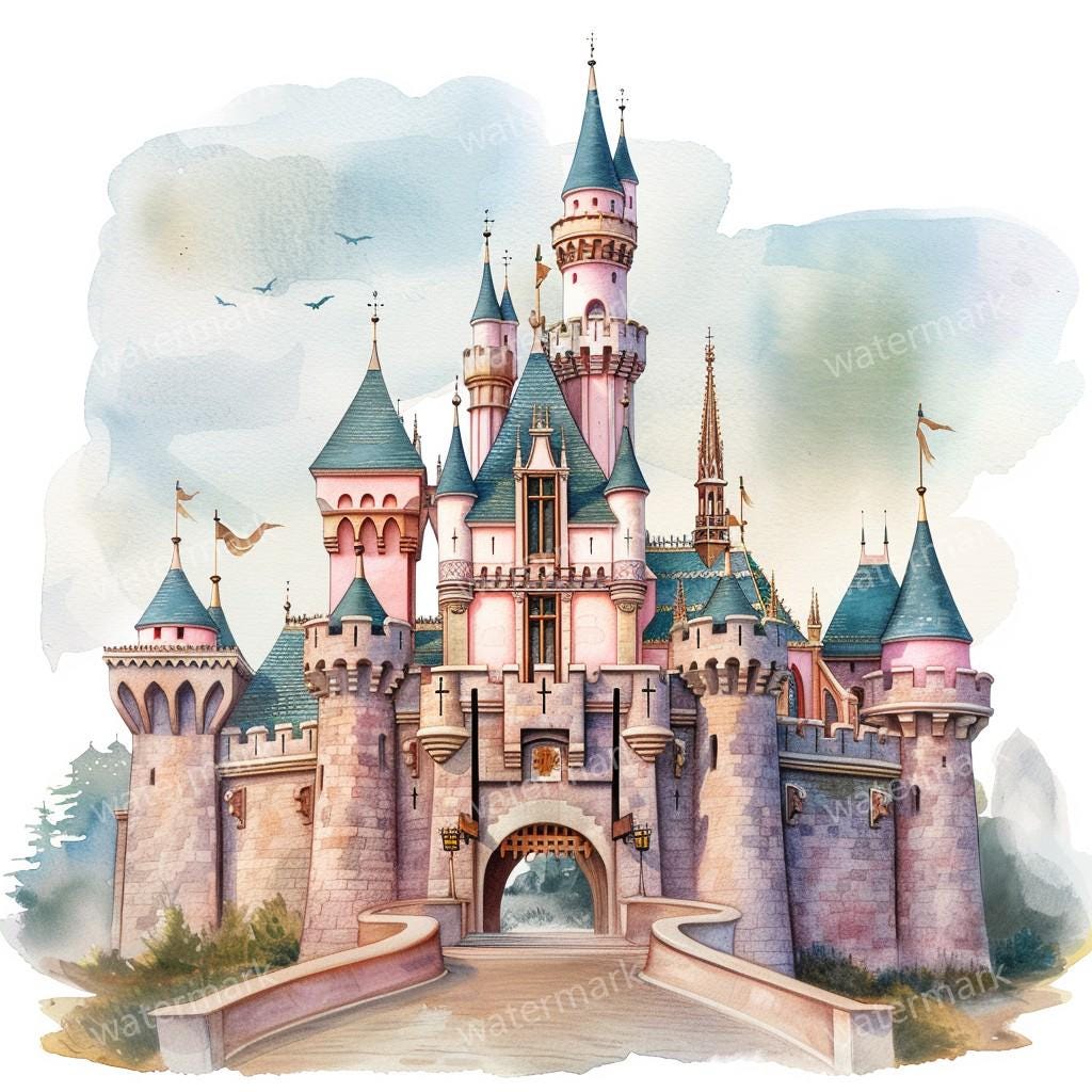 15 Princess Castle Clipart, Fairy Castle, Printable Watercolor Clipart ...