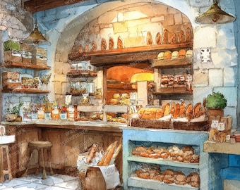 38 Bakery Interior Clipart, High Quality JPGs, Printable Clipart, Instant Download, Printable Watercolor, Paper Craft, Junk Journals
