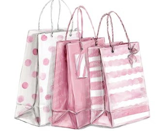 19 Shopping Bags Clipart, High Quality PNGs, Printable Watercolor clipart, Digital download, Paper craft, junk journals