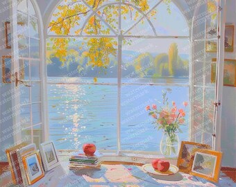 20 imágenes prediseñadas de ventana con vistas, archivos JPG de alta calidad, imágenes prediseñadas de acuarela imprimibles, manualidades de papel de descarga digital, pegatinas para planificadores de diarios basura