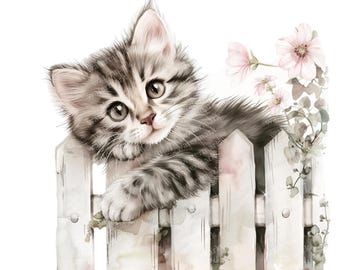 26 Cute Kitten Clipart, High Quality PNGs, Printable Clipart, Instant Download, Printable Watercolor, Paper Craft, Junk Journals