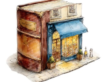 19 imágenes prediseñadas de librerías, PNG de alta calidad, imágenes prediseñadas imprimibles, descarga instantánea, acuarelas imprimibles, manualidades con papel, diarios de recortes