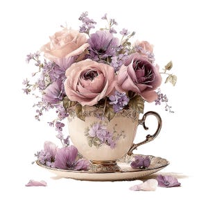 20 kwiatowych filiżanek do herbaty, wysokiej jakości pliki PNG, pliki clipart do druku, natychmiastowe pobieranie, akwarele do druku, rękodzieło papierowe, dzienniki śmieci