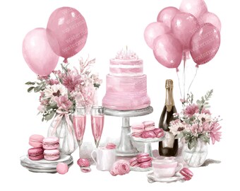 20 Birthday Table Decoration Clipart, High Quality PNGs, Printable Watercolor clipart, Digital download, Paper craft, junk journals