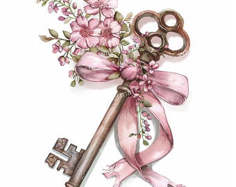 20  Vintage Key Clipart, High Quality JPG/PNGs, Printable Watercolor clipart, Digital download, Paper craft, Junk Journals Planner Stickers