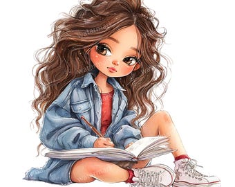 25 Hobby Girl Clipart, High Quality PNGs, Printable Clipart, Instant Download, Printable Watercolor, Paper Craft, Junk Journals