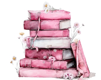 19  Pink Books Clipart, High Quality PNGs, Printable Watercolor clipart, Digital download, Paper craft, junk journals