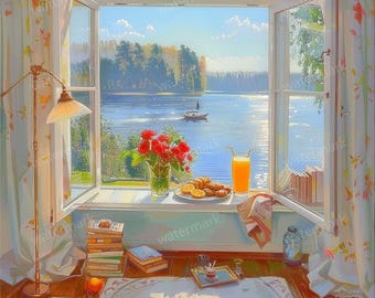 20 Window Overlooking Clipart, High Quality JPGs, Printable Watercolor clipart, Digital download Paper craft, Junk Journals Planner Stickers