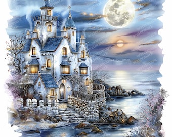 20 Seaside Town Clipart, High Quality JPGs, Printable Clipart, Instant Download, Printable Watercolor, Paper Craft, Junk Journals