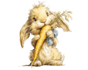 20 imágenes prediseñadas de conejitos adorables, PNG de alta calidad, imágenes prediseñadas para imprimir, descarga instantánea, acuarelas para imprimir, manualidades con papel, álbumes de recortes