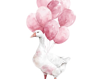 20 Adorable Goose Holding Balloons Clipart, High Quality PNGs, Printable Watercolor clipart, Digital download, Paper craft, junk journals