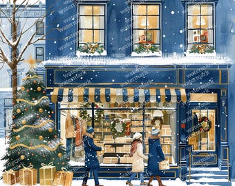 20 imágenes prediseñadas de pueblos navideños, JPG de alta calidad, imágenes prediseñadas imprimibles, descarga instantánea, acuarela imprimible, manualidades con papel, álbumes de recortes