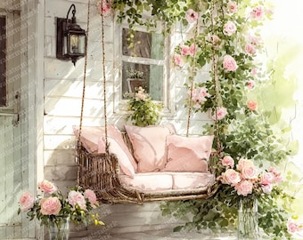20 imágenes prediseñadas de porches estilo cottagecore, JPG de alta calidad, imágenes prediseñadas imprimibles, descarga instantánea, acuarela imprimible, manualidades con papel, diarios de recortes