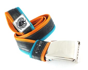 recycle from racing bicycle tires Made in Italy Size from S to M. Unisex belt built using inner tube and nylon strap in red color