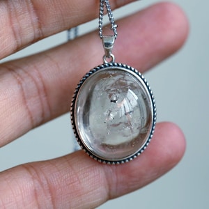 Ciondolo in quarzo enidro naturale, 1 bolla mobile, regalo con ciondolo in cristallo enidro, ciondolo in argento, regalo con ciondolo gioiello, argento vintage, 099