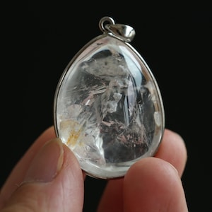 Natural enhydro quartz pendant, 1 Moving hydrocarbon, Enhydro crystal pendant gift, Silver pendant, Jewelry pendant gifts, #039