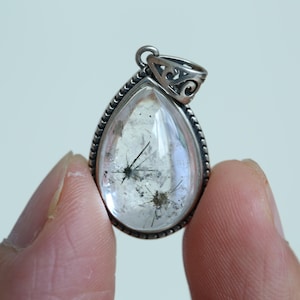 Natural hollandite quartz pendant, Hollandite in quartz pendant, Silver pendant, Clear quartz with hollandite, Unique pendant gift, #075