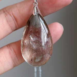 Ciondolo in quarzo enidro naturale, 1 bolla mobile, regalo ciondolo in cristallo enidro, regali ciondolo gioielli, ciondolo in cristallo a goccia, 163
