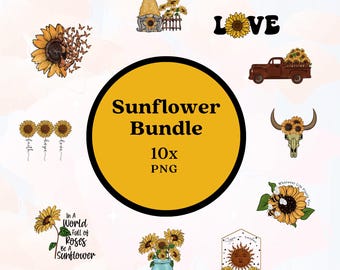 Pacchetto di girasoli SVG: 10 file di clipart floreali (PNG)