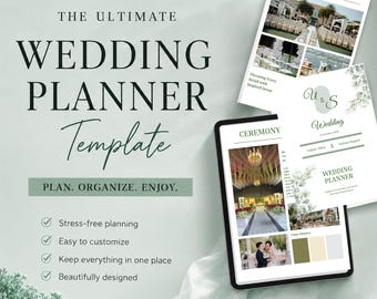 Modello Canva modificabile per l'organizzazione di matrimoni con motivi floreali, con lista di controllo e cronologia (download immediato)