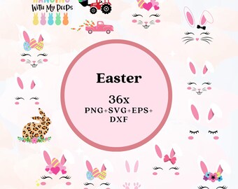 Pacchetto di file SVG per Pasqua, disegni di uova con coniglietti primaverili (svg, png, dxf, eps)