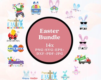 Pacchetto SVG di Pasqua, disegni primaverili per Cricut, coniglietto e uovo in formato PNG e DXF (download digitale)