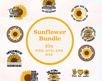 Pacchetto di girasoli SVG: 10 file di clipart floreali da tagliare (svg, png, dxf, eps)