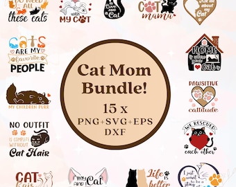 Pacchetto per amanti dei gatti, 15 file (png, svg, eps, dxf), design per appassionati di animali domestici