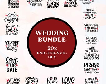 Pacchetto di file SVG per matrimoni, citazioni d'amore, grafiche per feste nuziali (svg, png, eps, dxf)