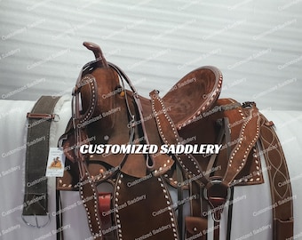 Selle Western Barrel Racing – Cuir Rugueux (rough Out), Taille 14 à 18 Pouces