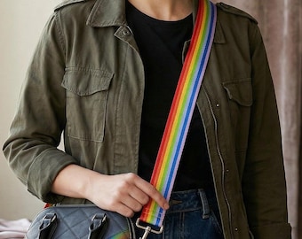 Rainbow Bag Strap – Adjustable Shoulder to Cross Body Length, Cotton Canvas, Pride Accessory