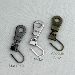 Zipper Pull (Pull-tab) Replacement - Nickel, Gunmetal or Antique Brass - for Handbags, Backpacks, Purses, Apparel, Sleeping Bags & more