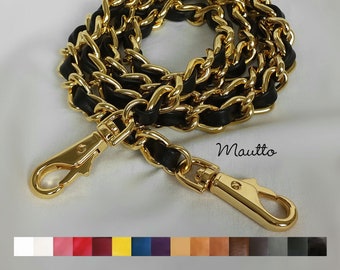 Classic GOLD Chain Bag Strap With Leather Weaved/threaded Classic GOLD Chain Bag Strap With Leather Weaved/threaded