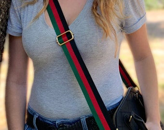 Black/Red/Green Strap for Handbags/Purses - Chic & Contemporary Design - Adjustable Shoulder to Cross Body (34-55") - Guitar Inspired Strap