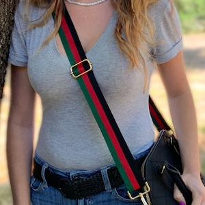 Black/Red/Green Strap for Handbags/Purses - Chic & Contemporary Design - Adjustable Shoulder to Cross Body (34-55) - Guitar Inspired Strap