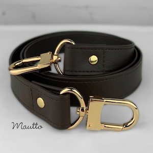 Dunkelbraunes (Damier Ebene / DE) Lederband für LV Artsy, Delightful, Graceful - 1 Zoll (25 mm) breit - Länge anpassen & Gold oder Silber HW