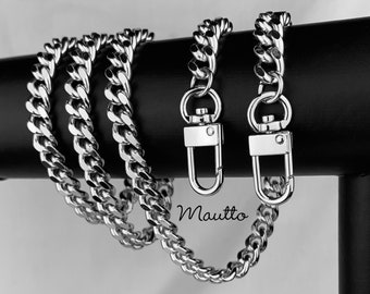 Thick Fancy Link Curb Chain Strap with Diamond Cut Accents - SILVER Luxury Chain Purse/Bag Strap - 3/8" Wide - Choose Length & Hooks/Clasps