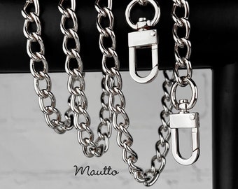 Classic Smooth Curb Chain Strap - Silver Chain Handbag/Purse Strap - 12" to 62" (inches) LONG - 3/8 inch (.375 inch) Wide