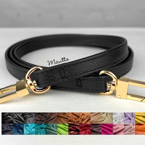 Correa de bolso de cuero negro suave - Longitud de hombro a bandolera - Tamaño pequeño - Longitud personalizada, acabado de cierre y color de cuero genuino real