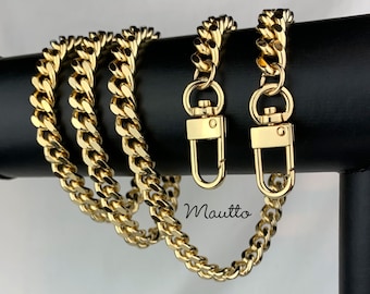 Thick Fancy Link Curb Chain Strap with Diamond Cut Accents - GOLD Luxury Chain Bag Strap - 3/8" Wide - Choose Length & Hooks/Clasps