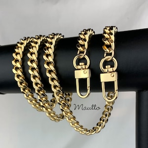 Thick Fancy Link Curb Chain Strap with Diamond Cut Accents - GOLD Luxury Chain Bag Strap - 3/8" Wide - Choose Length & Hooks/Clasps