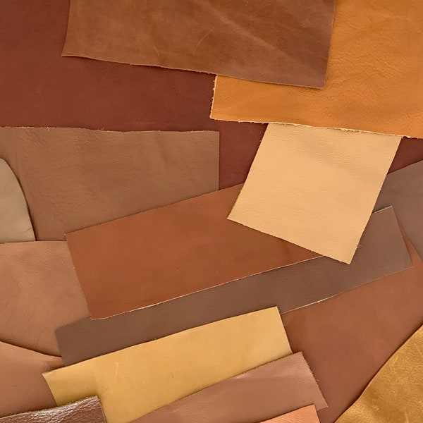 Tan Leather Pieces - 1 Pound Bag of Scraps, Remnants - for Crafts, Art, DIY Projects, Leather Jewelry, etc