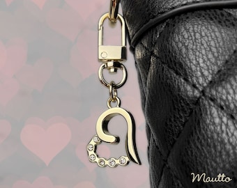 Heart & Diamonds Charm - Light Gold Clip-on Accessory for Purse, Cell Phone, Handbag Zipper, Gift, Key Chain, Wallet / Coin Purse