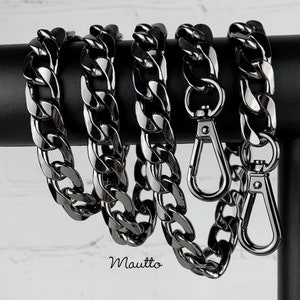 Großer flacher Diamantschliff-Kettenriemen - GUNMETAL Schwarze Kette Luxus-Handtaschenriemen - 15mm breit - Länge & Haken nach Ihren Wünschen anpassen