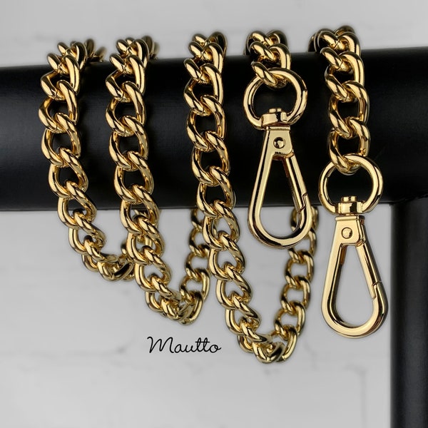 Large Classy Curb Strap - GOLD Luxury Chain Purse/Handbag Strap - 1/2" (12mm) Wide - Choose Length & Hooks/Clasps