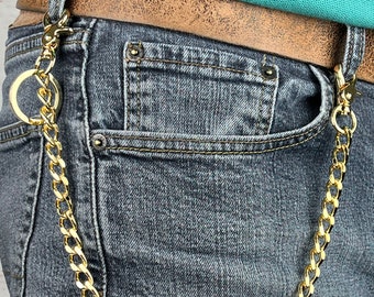 Wallet Chain / Key Tether - Gold or Silver - Standard & Long Lengths - Removable Keyring