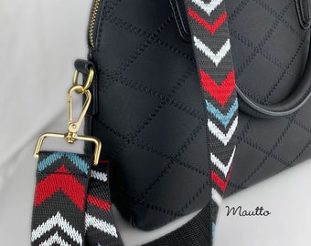 Colorful Chevron Strap for Handbags/Purses - Black, Red, White, Blue Design - Adjustable, Shoulder to Cross Body Strap - Guitar Style Strap